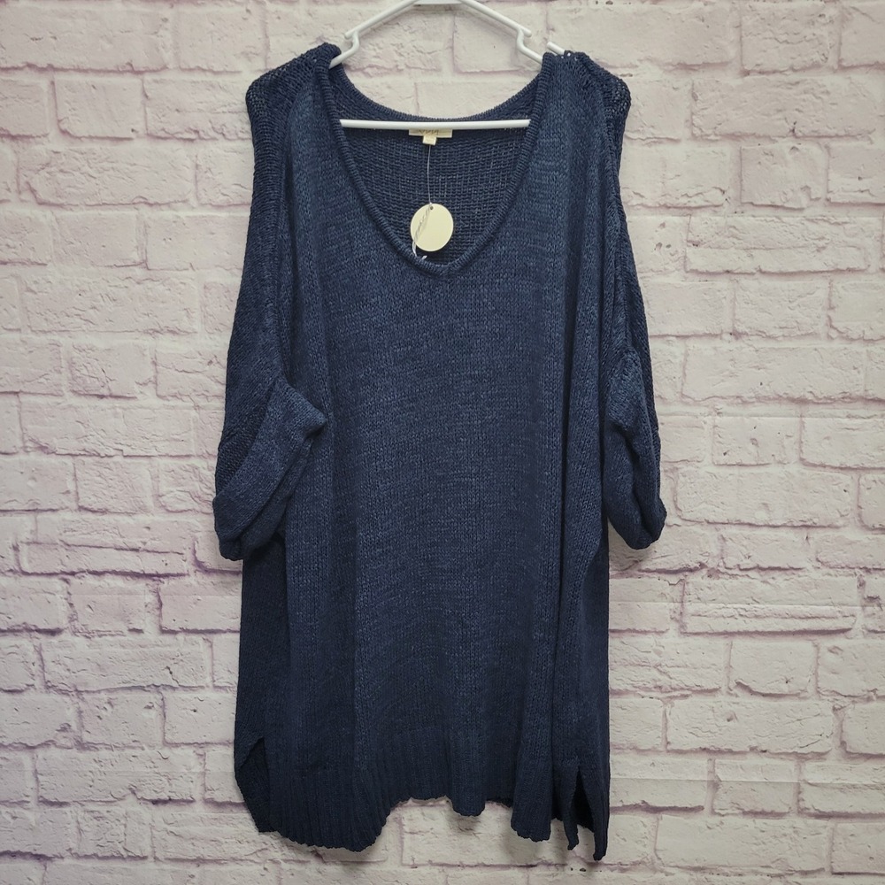 NEW Oddi‎ Blue Knit Oversized Tunic Sweater 2X/3X Dolman Sleeve Baggy Cozy Comfy